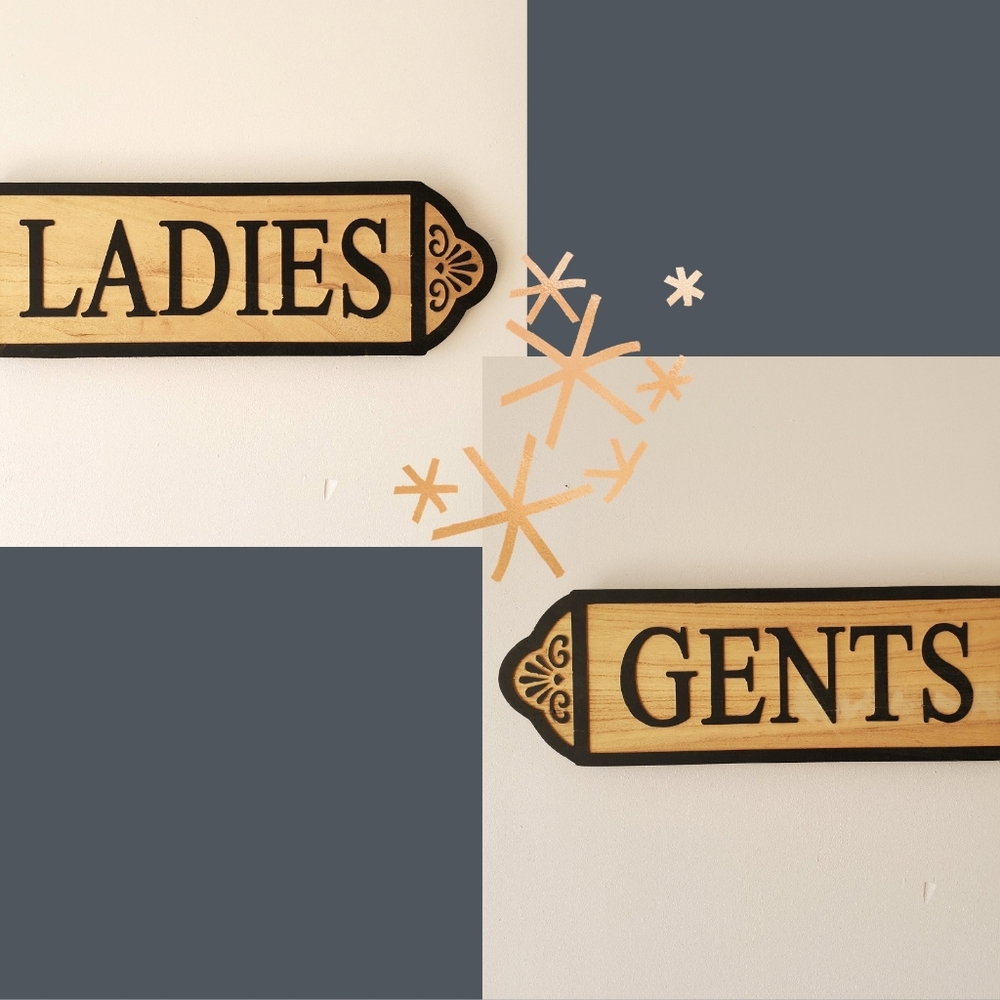 Ladies & Gents Restroom Wood Signs